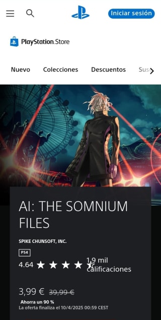 AI: The Somnium Files por 3,99€.