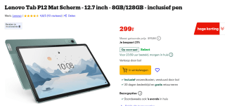 Lenovo Tab P12 Matte Display 12,7 inch 128GB Wifi inclusief pen voor €299 bij Bol