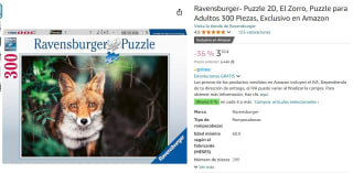Puzzle 2D, El Zorro, Puzzle para Adultos 300 Piezas, Exclusivo en Amazon marca Ravensburger por 3,30€