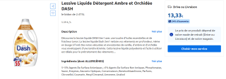 Lessive Liquide Détergent Ambre et Orchidée DASH à 13,33€