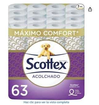 Scottex Acolchado Papel Higiénico 63 rollos con 3 capas de confort y suavidad por 21,23€
