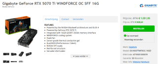 Gigabyte GeForce RTX 5070 Ti WINDFORCE OC videokaart voor €1051,05 bij Hardware Webwinkel