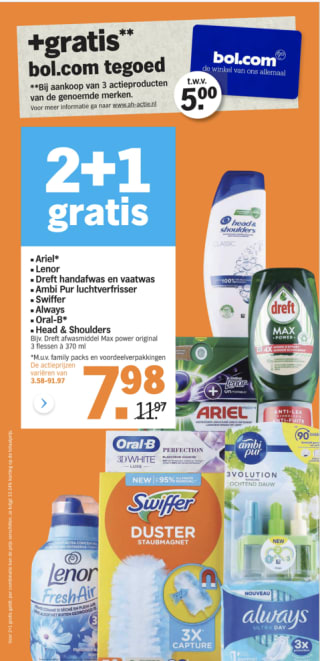 Gratis Bol.com cadeaukaart twv €5 bij aankoop van 3 actieproducten bij de AH