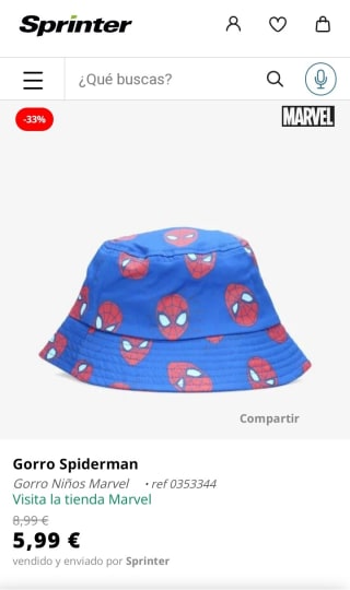Gorro Spiderman Gorro Niños Marvel por 5,99€.