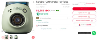Camára Fujifilm Instax Pal Verde por $1,889 en Sears