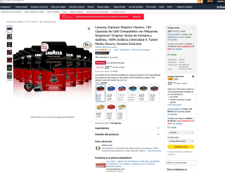 Lavazza Espresso Maestro Classico 100 Cápsulas de Café Compatibles con Máquinas Nespresso Original intensidad 9 por 22,47€