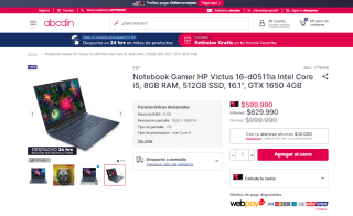 Notebook Gamer HP Victus 16-d0511la por $599.990