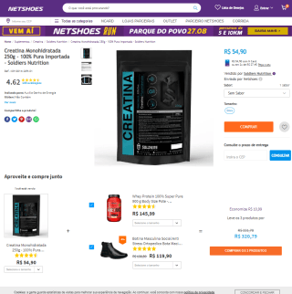 Creatina Monohidratada da Soldiers Nutrition de 250g - R$ 54,90