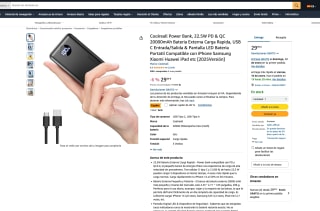 Coolreall Power Bank, 22.5W PD & QC 20000mAh Bateria Externa Carga Rapida USB C Entrada/Salida & Pantalla L por 17,99€