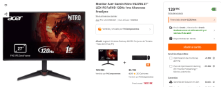 Monitor Acer Gamin Nitro VG270G 27" LED IPS FullHD 120Hz 1ms Altavoces FreeSync por 129,99€