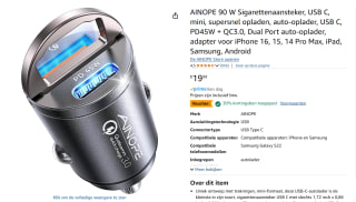 AINOPE 90W 6-poorts USB C autolader voor €13,99 bij Amazon
