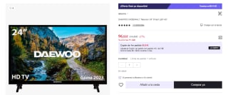 Televisor DAEWOO 24" Direct LED HD modelo 24DE04HL1 por 96.81€ (Cuenta Nueva 84.81€)