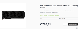 XFX QUICKSILVER AMD Radeon RX 9070 XT Gaming Edition 16GB Videokaart voor €778,91 bij Caps