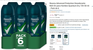 Pack 6 Rexona Advanced Protection Desodorante Roll-On para Hombre Quantum Dry 72h de 50 ml por 8,51€