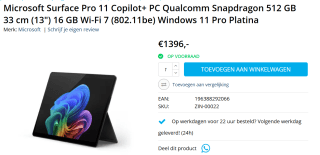 Microsoft Surface Pro 11 SD X Elite Wi-Fi 16GB/512GB voor €1396 bij MyMediaCenter