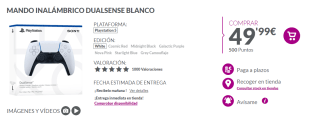 PS5 Mando Inalámbrico DualSense Blanco por 49,99€