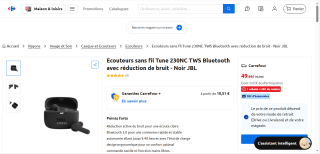 Écouteurs sans fil JBL Tune 230NC TWS à 49 ,99 €