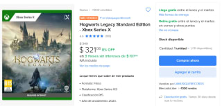 Hogwarts Legacy Xbox por $321 | Descuento Mercado Libre