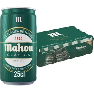 Mahou Clasica, Cerveza Mahou Dorada Lager, Pack de 24 Latas x 25 cl por 10,26€.