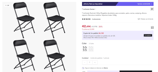 T-LoVendo Pack de 4 Sillas Plegables de plástico por 42,49€ (cuenta nueva 30,49€)
