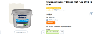 1+1 gratis op Sikkens muurverf RAL 9010 10 liter bij de Gamma