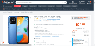Xiaomi Redmi 10C - 4GB RAM - 128GO stockage à 104,99€