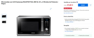 Samsung Microondas con Grill Samsung MG23F301TAS, 800 W, 23 L, 6 Niveles por 81,82€