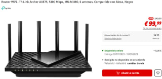 Router WiFi - TP-Link Archer AXE75, 5400 Mbps, MU-MIMO por 99,99€