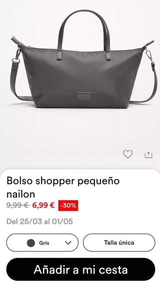 Bolso shopper pequeño nailon por 6,99€.
