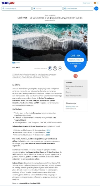 Lanzarote 5 días + Vuelos desde 198€ por persona.