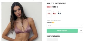 Bralette de satén encaje varios colores por 9,99€