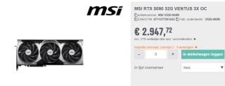 MSI GeForce RTX 5090 32G VENTUS 3X OC voor €2.947,72 bij Reichelt