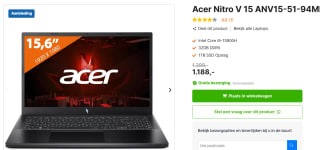 Acer Nitro V 15 ANV15-51-94MK Gaming laptop voor €1.188 bij Expert