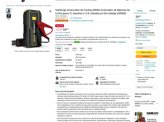 Arrancador de baterías de coche de 2000A VoltSurge por solo 20,99€