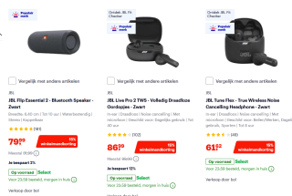 15% (extra) kassakorting op geselecteerde JBL artikelen bij Bol