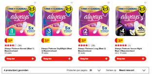 Always Platinum 2+1 gratis bij Kruidvat
