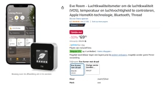 Eve Room Indoor luchtkwaliteit-monitor voor €69,99 bij Amazon