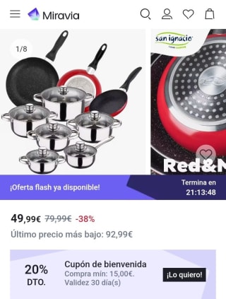 Pack De 3 Sartenes San Ignacio Ø16cm Ø20cm Ø24cm + Batería De Cocina De 12 Piezas En Acero Inoxidable por 39,99€