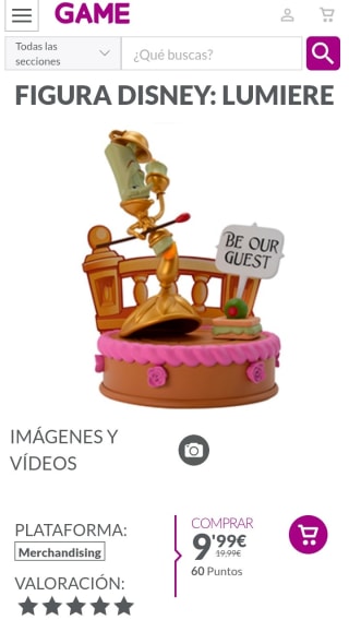 Figura Disney Lumiere por 9,99€.