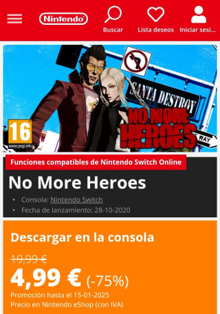 No More Heroes Nintendo Switch por 4,99€.