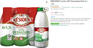 2 Pack 6 unidades de 1,5L de PRESIDENT Leche UHT Desnatada por 15.81€