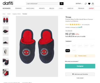 Pantufa da Maria Emã­Lia Infantil, modelo Marvel Homem Aranha - R$ 27,99
