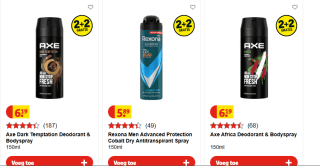 2+3 gratis op deodorant of shampoo van Rexona, Axe, Dove bij Kruidvat