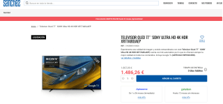 TV OLED 77" SONY XR-77A80J 2xHDMI 2.1 Google TV 10 por 1,486,26€