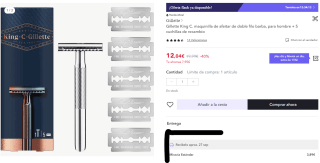 Gillette King C. maquinilla de afeitar + 5 cuchillas de recambio por 8,42€