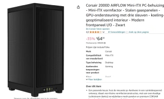 Corsair 2000D Airflow Mini ITX PC case voor €64,90 bij Amazon