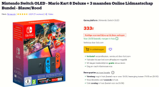 Nintendo Switch OLED Rood/Blauw + Mario Kart 8 + 3 maanden Nintendo Online voor €333 bij Bol.com