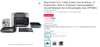 Ninja Combi 12-in-1 Multicooker, Oven en AirFryer - 12,5 Liter voor €199,99 bij Amazon