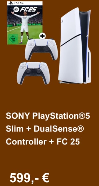 PlayStation 5 Slim Disc met FC25 en extra dualsense controller voor €599 bij de Mediamarkt in Duisland