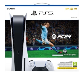 Consola - Sony PlayStation 5 Standard, 825 GB, 4K, 1 mando, Chasis C, Blanco + Juego EA SPORTS FC™ 24 (código de descarga) por 499€.
